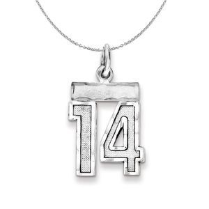 Silver, Varsity Collection, Small D/C Number 14 Necklace - 18 In